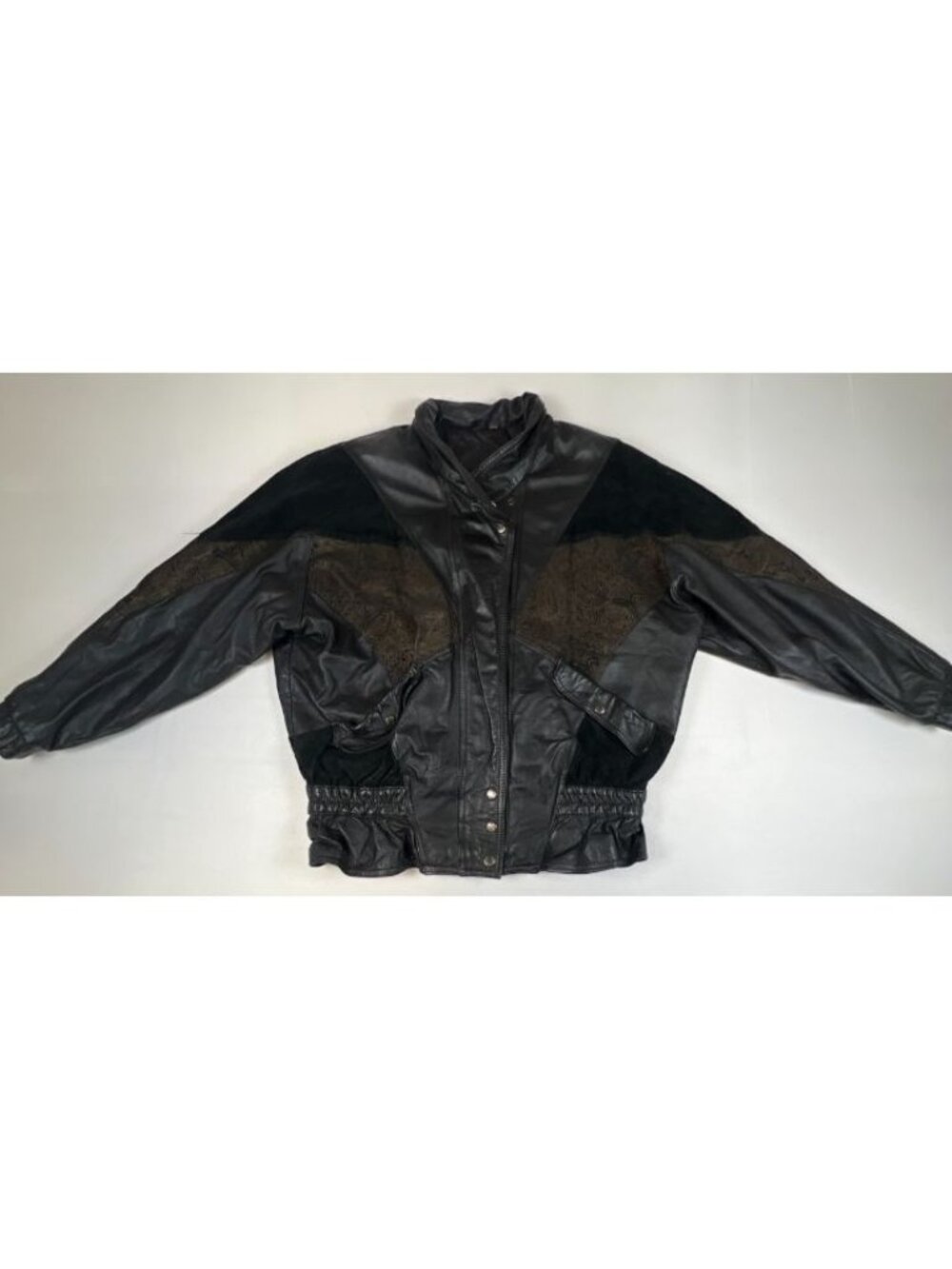 Vintage Preston & York Womens Jacket Large Leather Paisley Panels Bomber Black